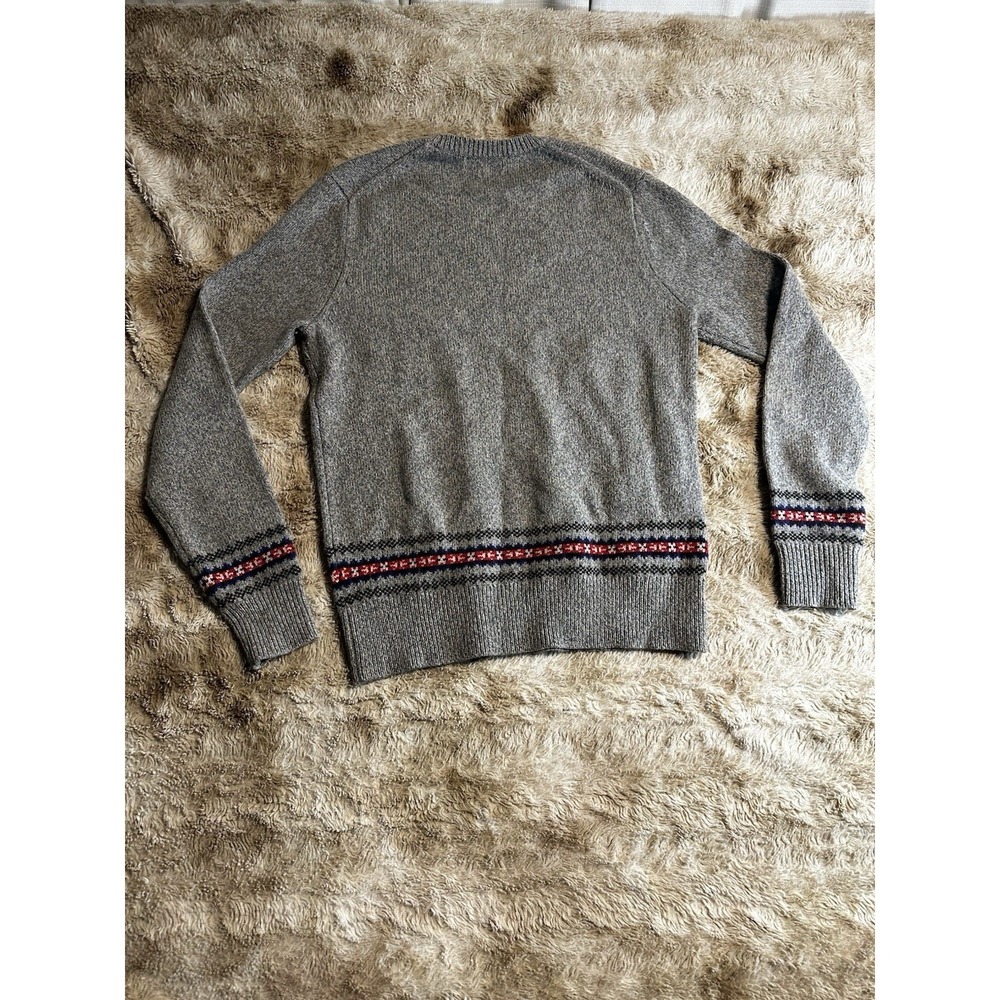 Brooks Brothers Mens XS Gray Fair Isle Border Crewneck Sweater Heathered Knit - Picture 6 of 6